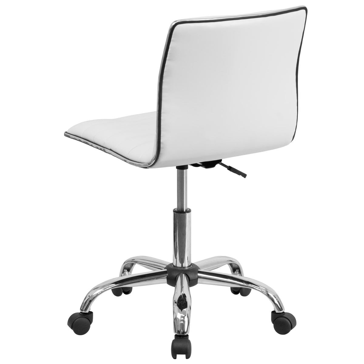 White Vinyl/Chrome Frame |#| Low Back Designer Armless White Ribbed Swivel Task Office Chair - Home Office