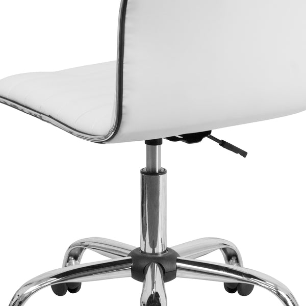 White Vinyl/Chrome Frame |#| Low Back Designer Armless White Ribbed Swivel Task Office Chair - Home Office