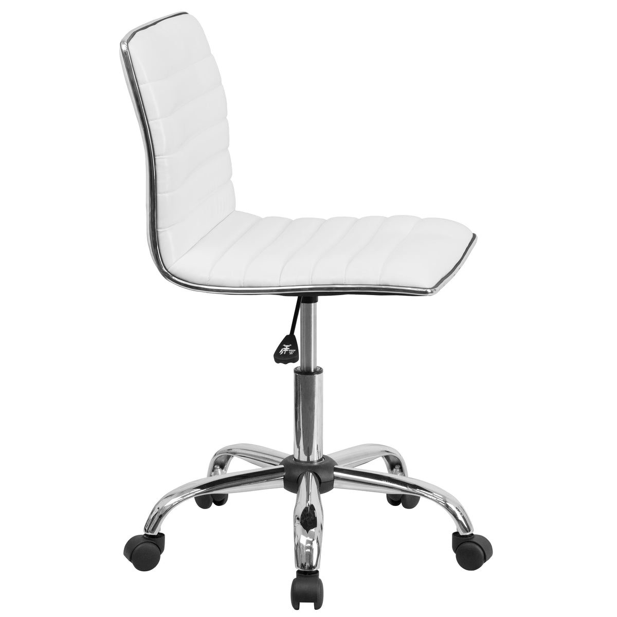 White Vinyl/Chrome Frame |#| Low Back Designer Armless White Ribbed Swivel Task Office Chair - Home Office