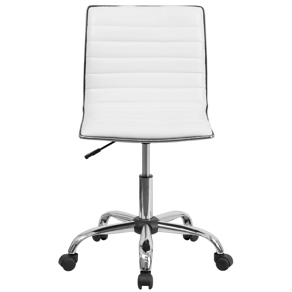 White Vinyl/Chrome Frame |#| Low Back Designer Armless White Ribbed Swivel Task Office Chair - Home Office