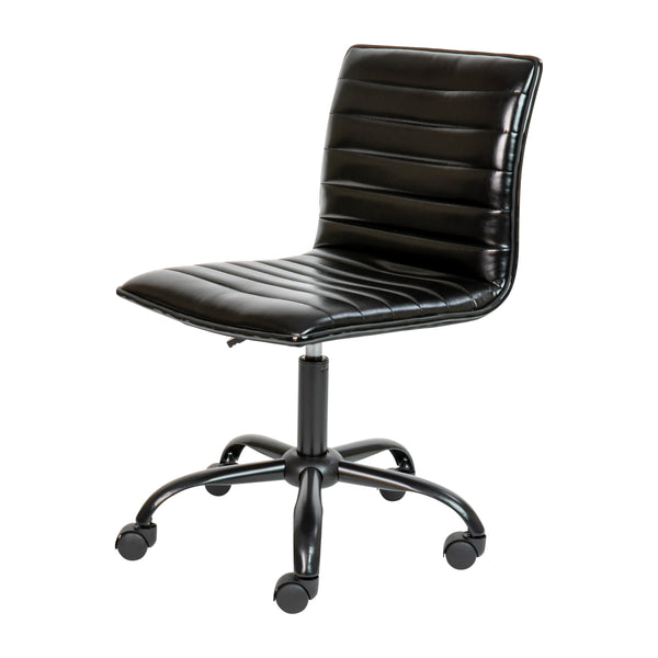 Black Vinyl/Black Frame |#| Low Back Designer Armless Black Ribbed Swivel Task Office Chair - Home Office