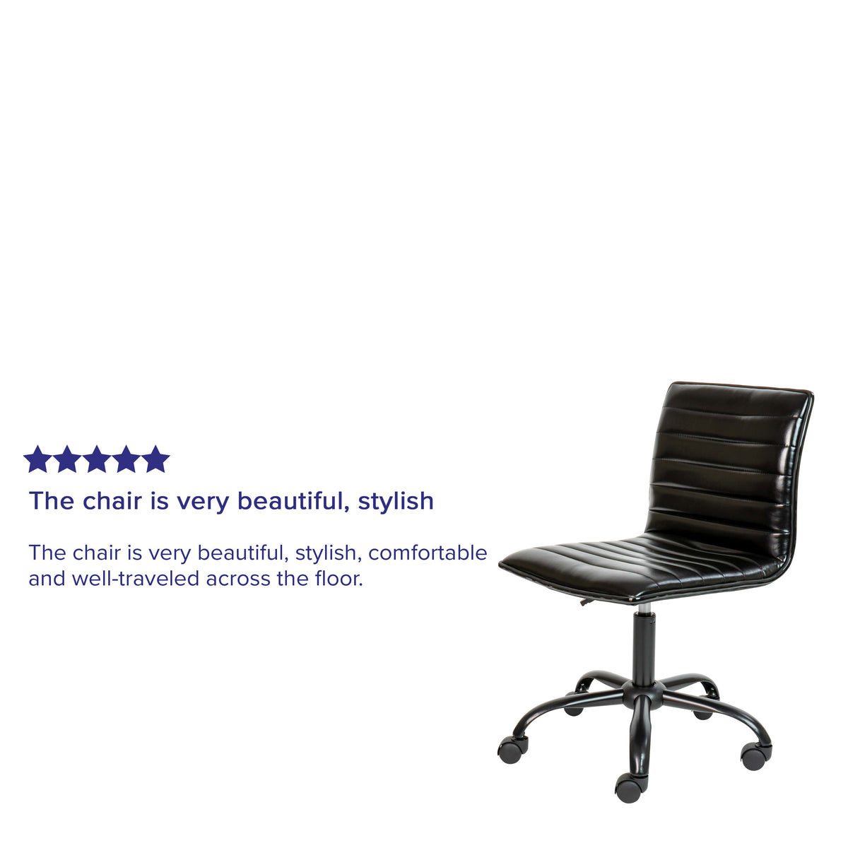 Black Vinyl/Black Frame |#| Low Back Designer Armless Black Ribbed Swivel Task Office Chair - Home Office