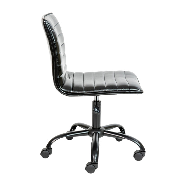 Black Vinyl/Black Frame |#| Low Back Designer Armless Black Ribbed Swivel Task Office Chair - Home Office