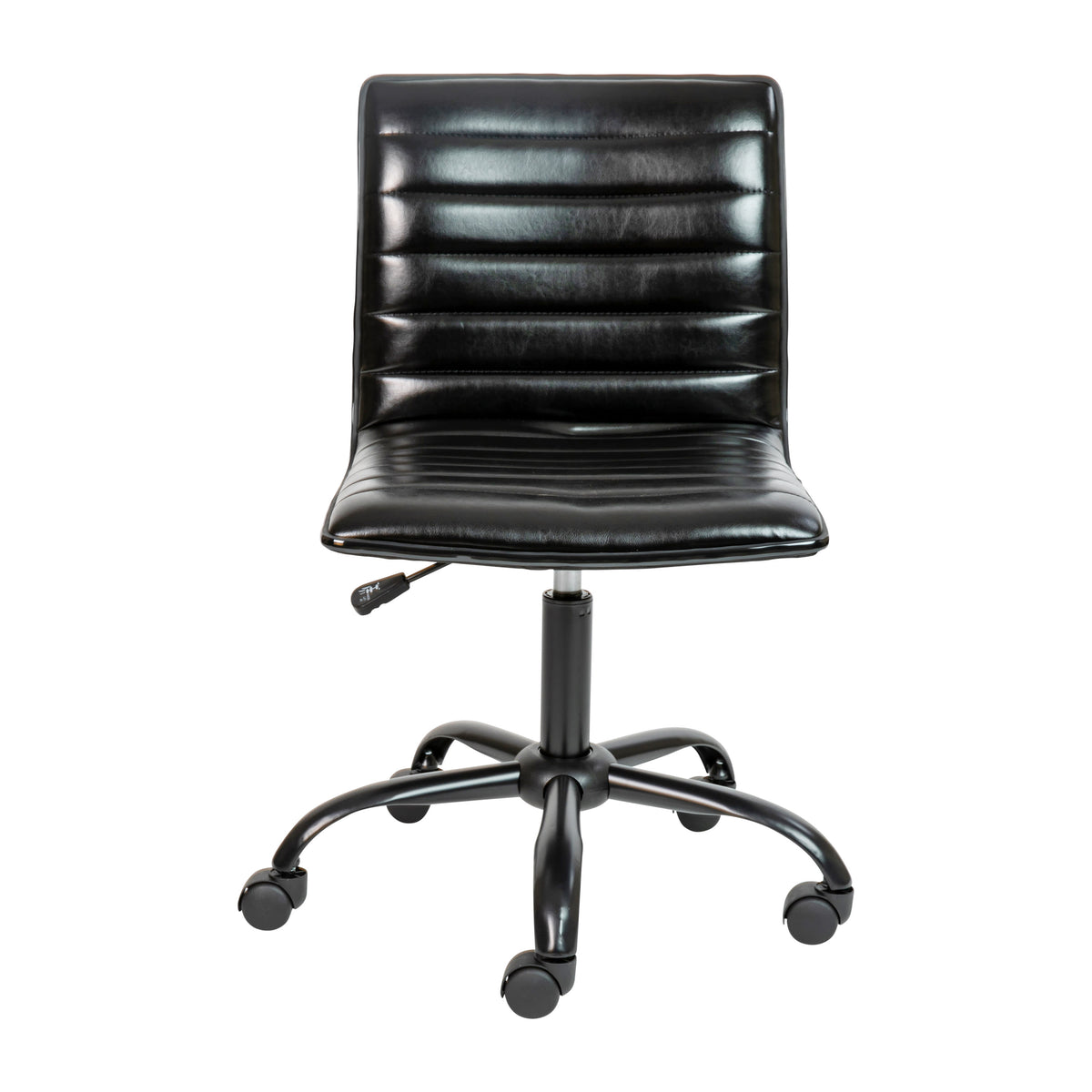 Black Vinyl/Black Frame |#| Low Back Designer Armless Black Ribbed Swivel Task Office Chair - Home Office