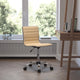 Tan Vinyl/Chrome Frame |#| Low Back Designer Armless Tan Ribbed Swivel Task Office Chair, Desk Chair