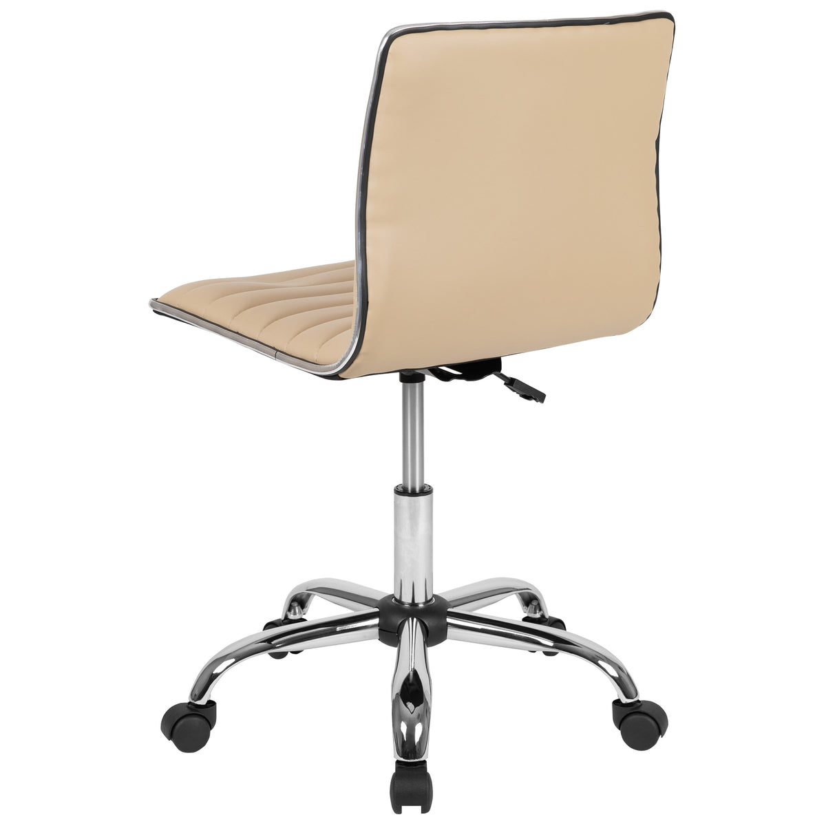 Tan Vinyl/Chrome Frame |#| Low Back Designer Armless Tan Ribbed Swivel Task Office Chair, Desk Chair