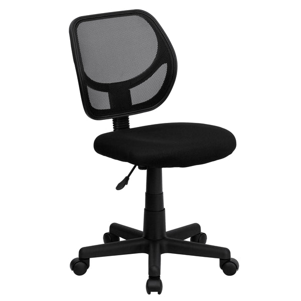 Black |#| Low Back Black Mesh Swivel Task Office Chair with Curved Square Back