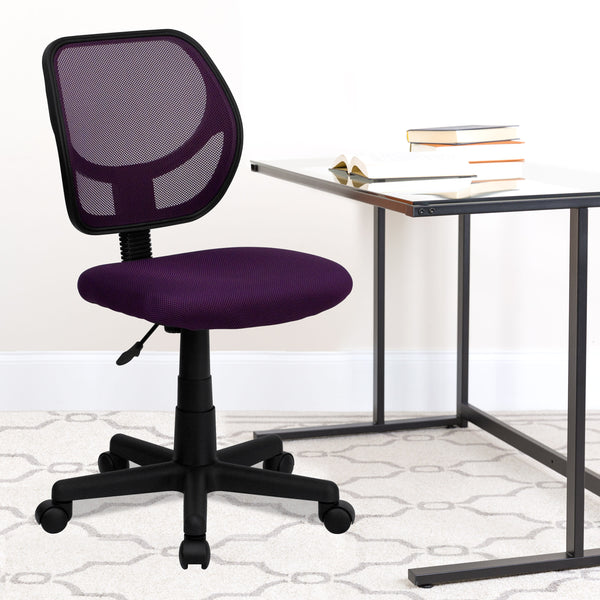 Purple |#| Low Back Purple Transparent Mesh Back Adjustable Height Swivel Task Office Chair