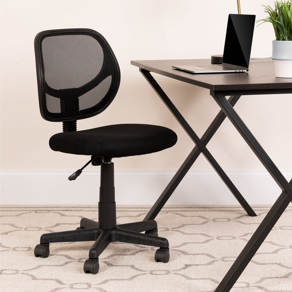 Black |#| Low Back Black Mesh Swivel Task Office Chair with Curved Square Back