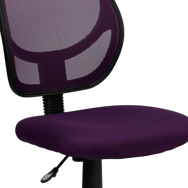 Purple |#| Low Back Purple Transparent Mesh Back Adjustable Height Swivel Task Office Chair