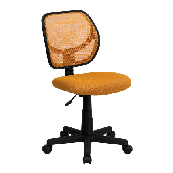 Orange |#| Low Back Orange Transparent Mesh Back Adjustable Height Swivel Task Office Chair