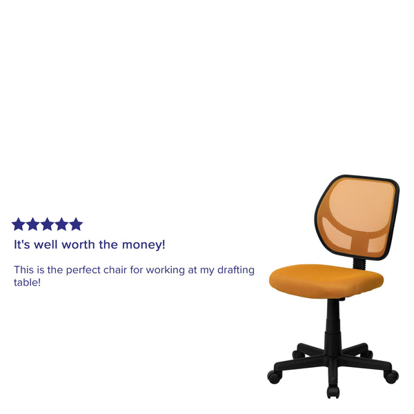 Orange |#| Low Back Orange Transparent Mesh Back Adjustable Height Swivel Task Office Chair