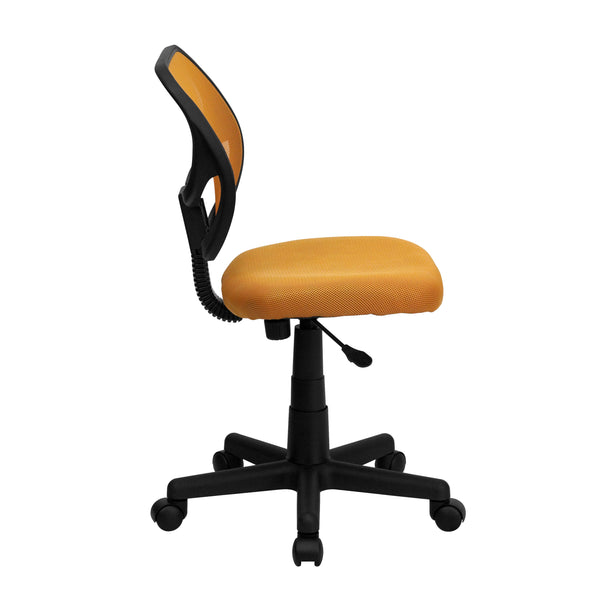 Orange |#| Low Back Orange Transparent Mesh Back Adjustable Height Swivel Task Office Chair