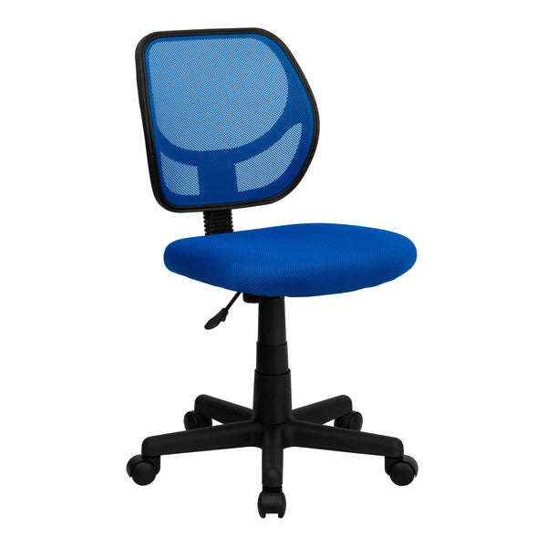 Blue |#| Low Back Blue Transparent Mesh Back Adjustable Height Swivel Task Office Chair