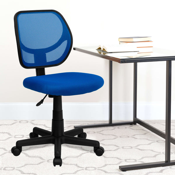 Blue |#| Low Back Blue Transparent Mesh Back Adjustable Height Swivel Task Office Chair