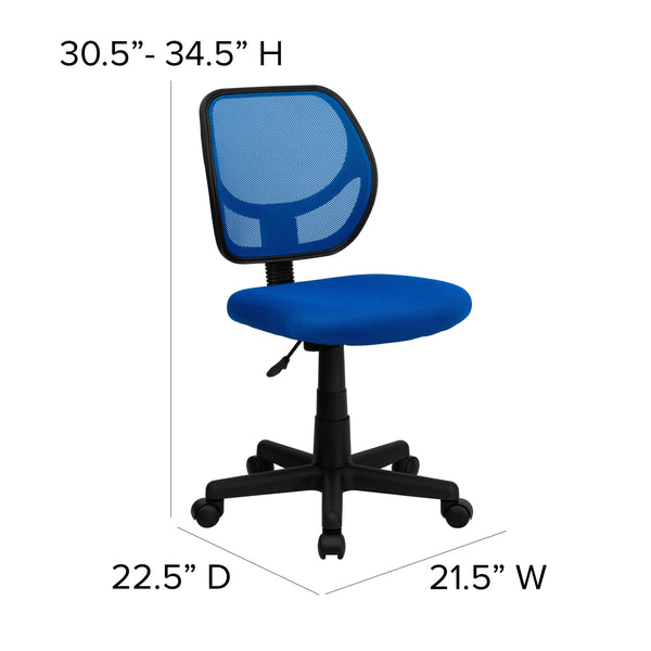 Blue |#| Low Back Blue Transparent Mesh Back Adjustable Height Swivel Task Office Chair