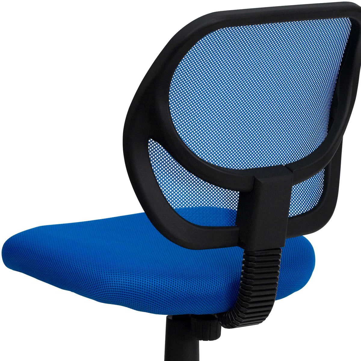 Blue |#| Low Back Blue Transparent Mesh Back Adjustable Height Swivel Task Office Chair