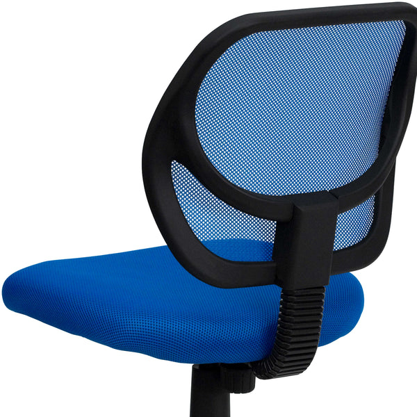Blue |#| Low Back Blue Transparent Mesh Back Adjustable Height Swivel Task Office Chair