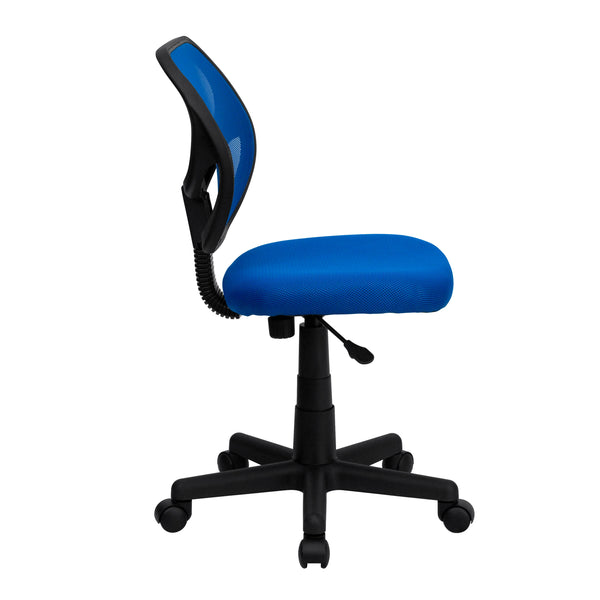 Blue |#| Low Back Blue Transparent Mesh Back Adjustable Height Swivel Task Office Chair