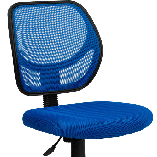 Blue |#| Low Back Blue Transparent Mesh Back Adjustable Height Swivel Task Office Chair