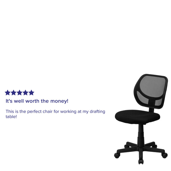 Black |#| Low Back Black Mesh Swivel Task Office Chair with Curved Square Back