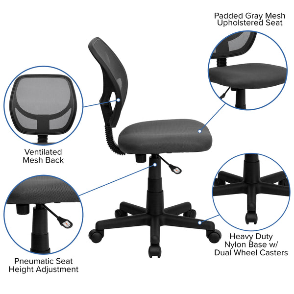 Gray |#| Low Back Gray Transparent Mesh Swivel Task Office Chair with Curved Square Back