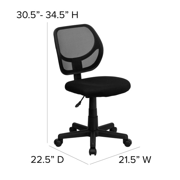 Black |#| Low Back Black Mesh Swivel Task Office Chair with Curved Square Back