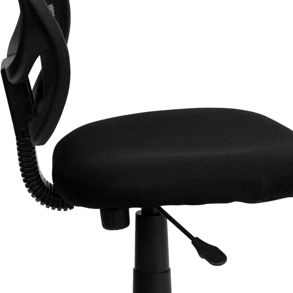 Black |#| Low Back Black Mesh Swivel Task Office Chair with Curved Square Back