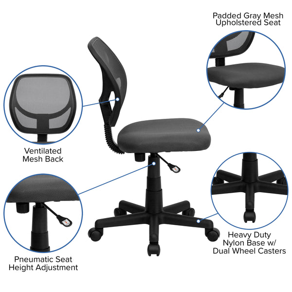 Gray |#| Low Back Gray Transparent Mesh Swivel Task Office Chair with Curved Square Back