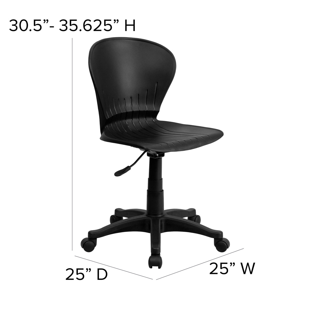 Contemporary Mid-Back Black Plastic Adjustable Height Swivel Task Office Chair