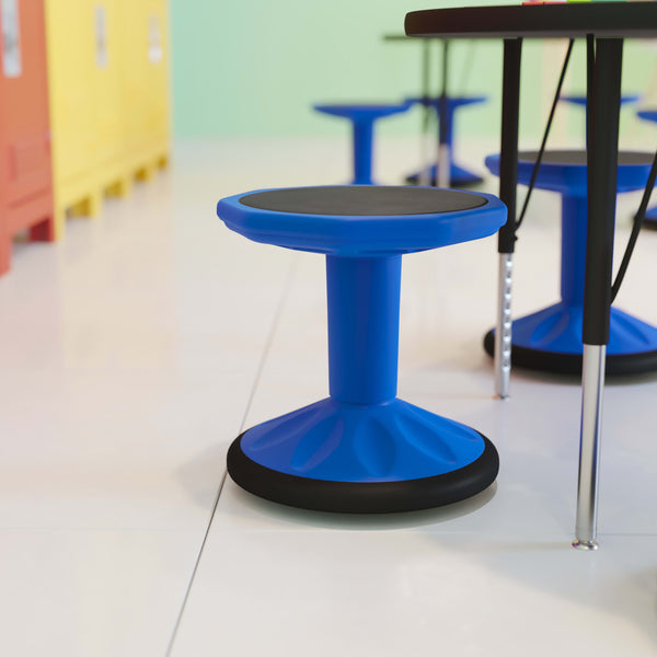 Blue |#| Commercial Fixed Height Collaborative Wobble Stool with 14" Seat Height in Blue