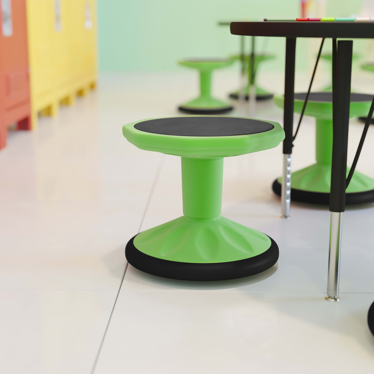 Green |#| Commercial Fixed Height Collaborative Wobble Stool with 12" Seat Height in Green