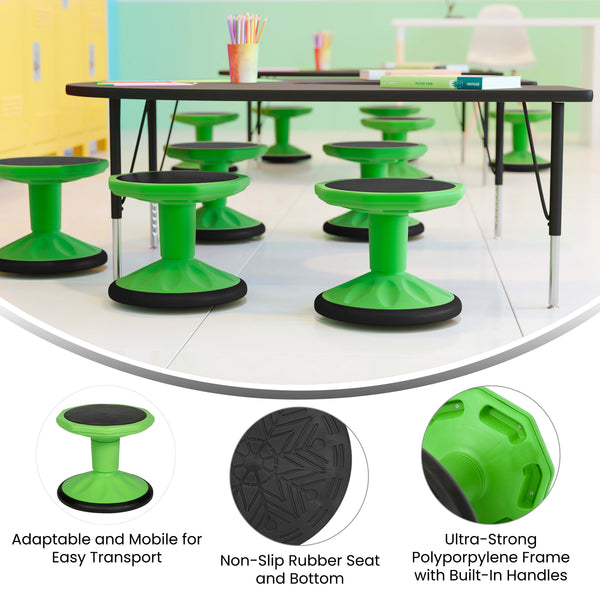 Green |#| Commercial Fixed Height Collaborative Wobble Stool with 12" Seat Height in Green