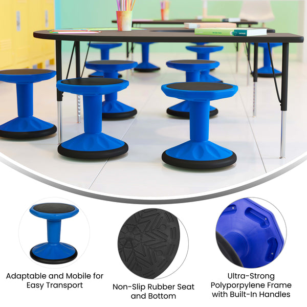 Blue |#| Commercial Fixed Height Collaborative Wobble Stool with 14" Seat Height in Blue
