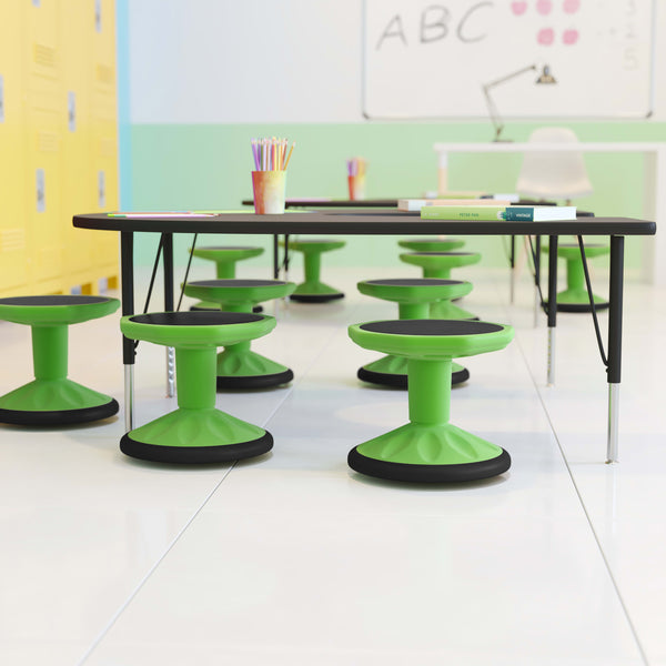 Green |#| Commercial Fixed Height Collaborative Wobble Stool with 12" Seat Height in Green