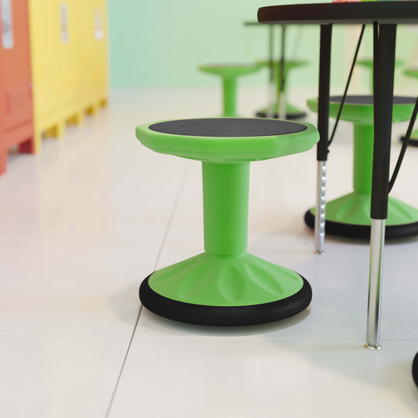 Green |#| Commercial Fixed Height Collaborative Wobble Stool with 14" Seat Height in Green
