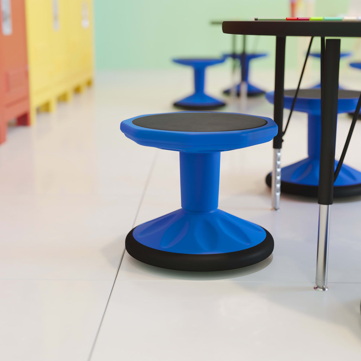 Blue |#| Commercial Fixed Height Collaborative Wobble Stool with 12" Seat Height in Blue