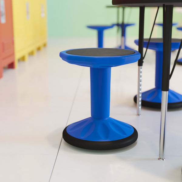 Blue |#| Commercial Fixed Height Collaborative Wobble Stool with 16" Seat Height in Blue