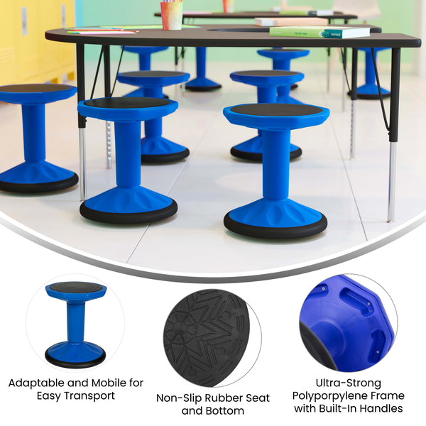 Blue |#| Commercial Fixed Height Collaborative Wobble Stool with 16" Seat Height in Blue