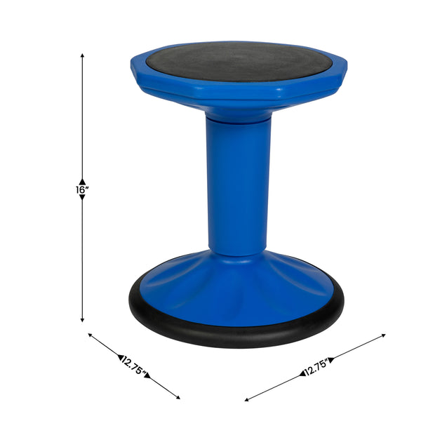 Blue |#| Commercial Fixed Height Collaborative Wobble Stool with 16" Seat Height in Blue