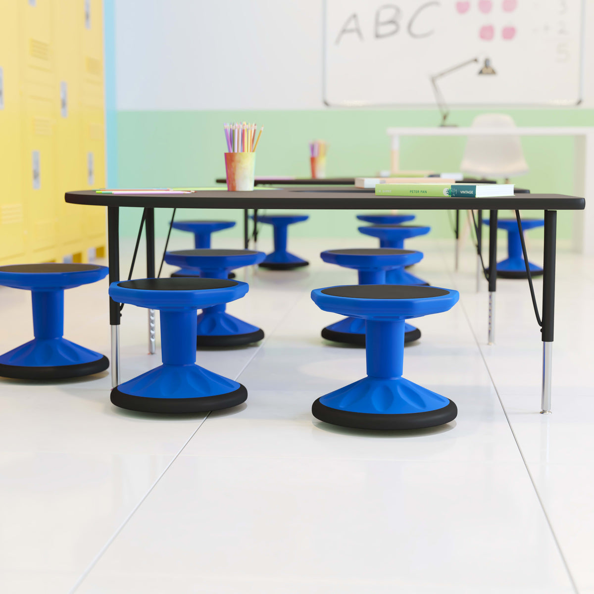 Blue |#| Commercial Fixed Height Collaborative Wobble Stool with 12" Seat Height in Blue