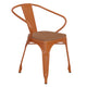 Orange/Teak |#| All-Weather Metal Stack Chair with Arms and Poly Resin Seat - Orange/Teak