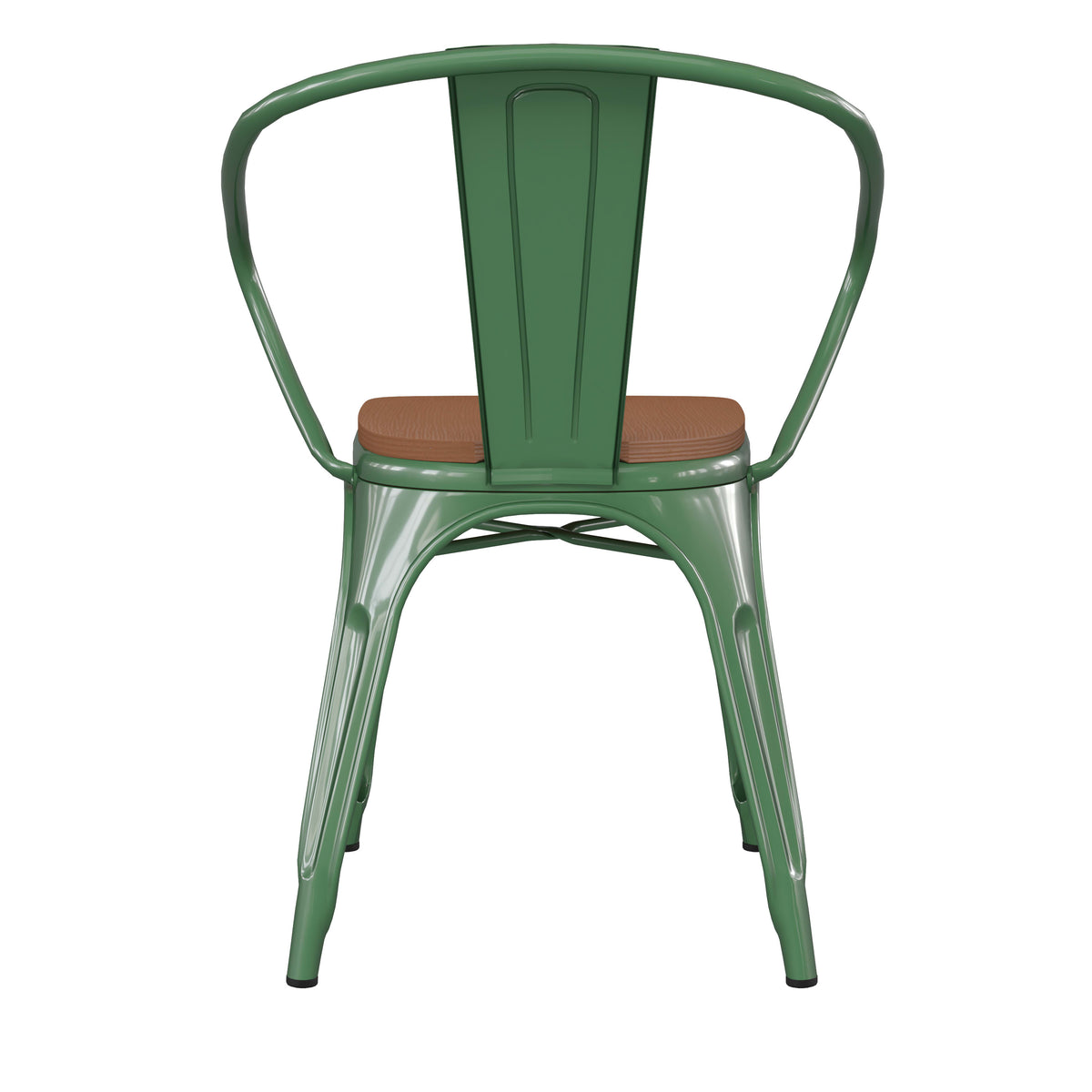 Green/Teak |#| All-Weather Metal Stack Chair with Arms and Poly Resin Seat - Green/Teak