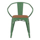 Green/Teak |#| All-Weather Metal Stack Chair with Arms and Poly Resin Seat - Green/Teak