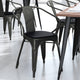 Black/Black |#| All-Weather Metal Stack Chair with Arms and Poly Resin Seat - Black/Black