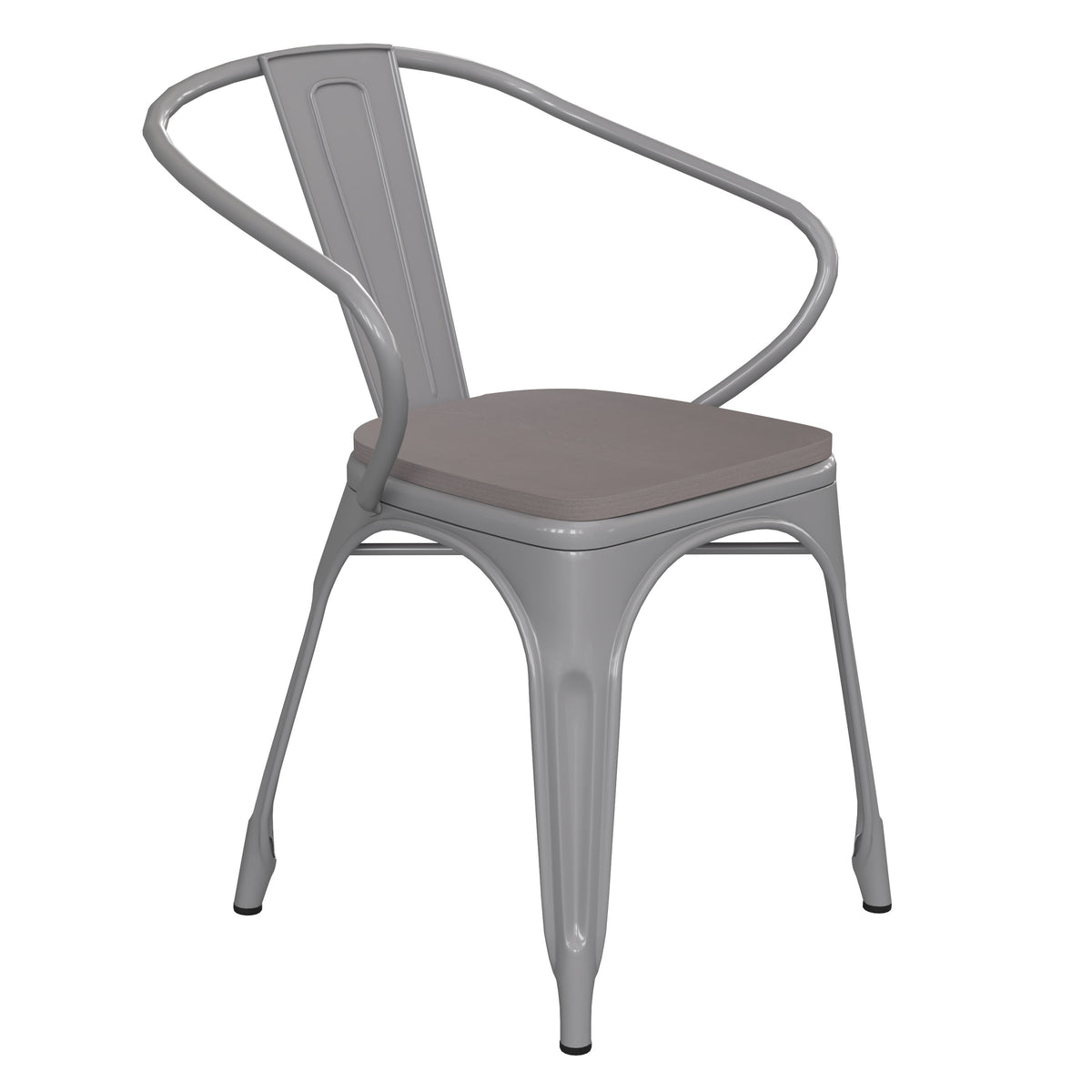 Silver/Gray |#| All-Weather Metal Stack Chair with Arms and Poly Resin Seat - Silver/Gray