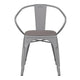 Silver/Gray |#| All-Weather Metal Stack Chair with Arms and Poly Resin Seat - Silver/Gray