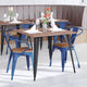 Blue/Teak |#| All-Weather Metal Stack Chair with Arms and Poly Resin Seat - Blue/Teak