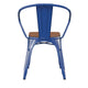 Blue/Teak |#| All-Weather Metal Stack Chair with Arms and Poly Resin Seat - Blue/Teak