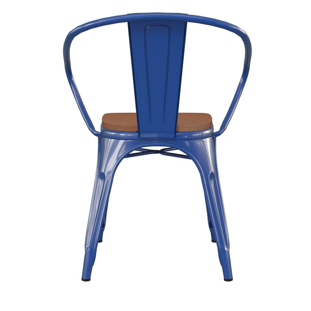 Blue/Teak |#| All-Weather Metal Stack Chair with Arms and Poly Resin Seat - Blue/Teak